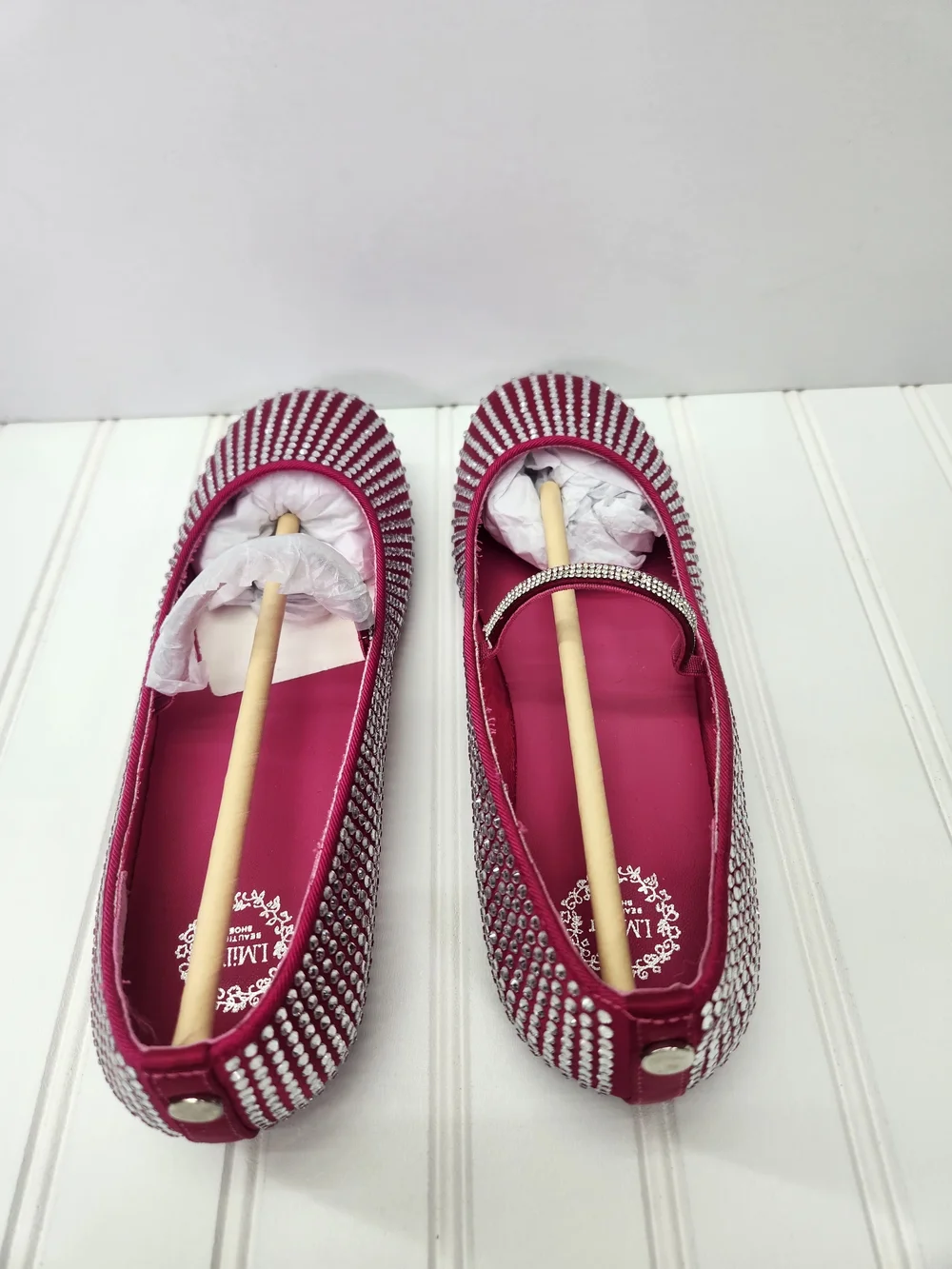 Miller Mercedes Rhinestone- Embellished Big Girl's Ballet Flats In Fuchsi Size 5